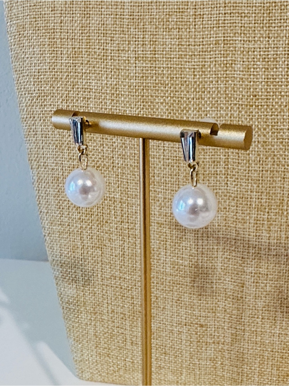 Classic Pearl Drop Earrings in White and Gold